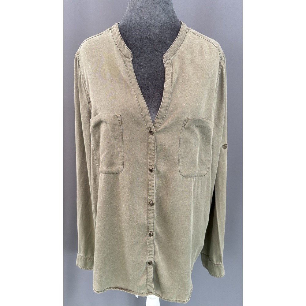 Anthropologie Holding Horses Olive Green Utility Shirt Paisley‎ Yoke - Large